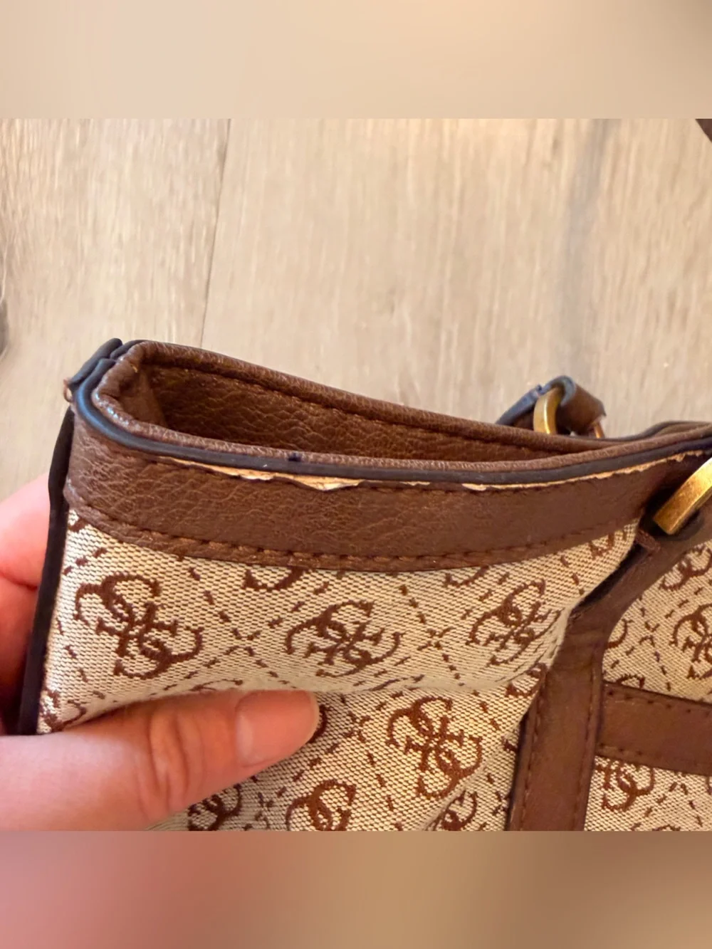 Guess Vintage Monogram Tote Bag - Brown Canvas